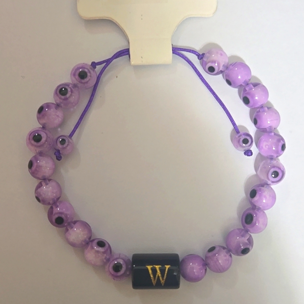 Evil Eye Gem Stone Bracelet Letter W